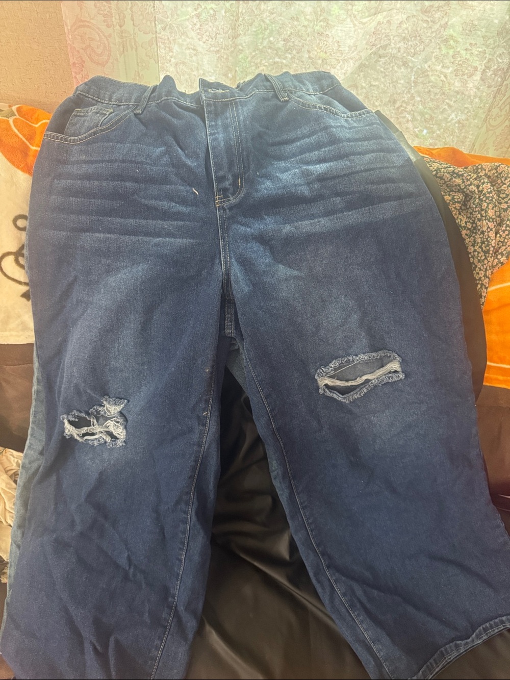 SHEIN Dark Blue Distressed wide Leg jeans 2Xl